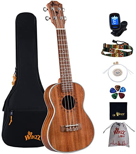 Winzz Ukulele Konzert 23 Zoll Erwachsene Kinder Anfänger Set, Ukulele Holz KOA Beste für Profis
