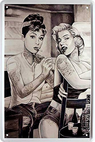 Cartel de chapa Audrey Hepburn Marilyn Monroe con personalidades conocidas Celebrities, cartel de metal, cartel de puerta retro, cartel de entrada vintage, regalo de cumpleaños o Navidad 20 x 30 cm