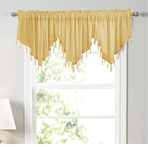 Yaland Cortina de gasa para cocina, cortinas transversales, cortinas de un solo color, cortinas de estilo moderno, bistrocortinas triangulares (ancho x alto 130 x 60 cm), 1 pieza amarilla