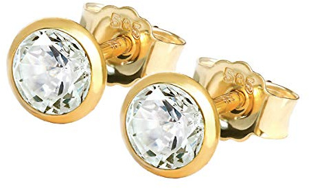 NKlaus Ohrstecker 585er Gelbgold 14 Karat, weißer Zirkonia, 5mm, 2 Stück