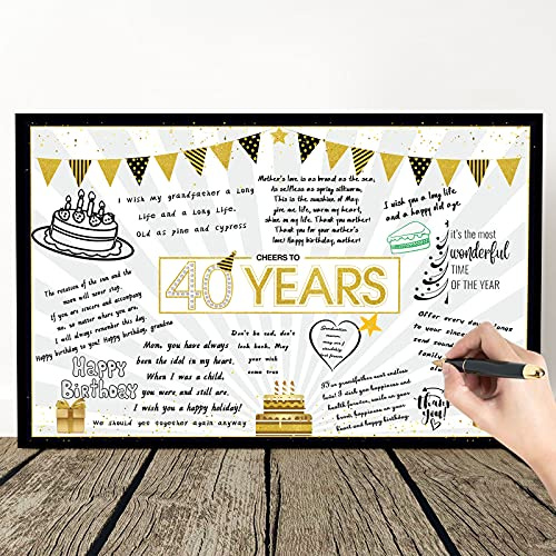 Outus Carte Anniversaire Géante 40 Ans Carte de Voeux de Message Happy 40th Birthday Étoile Ballon Noir or Géant Décoration de Fête d'Anniversaire Livre d'Or Affiche de Signe Alternatif