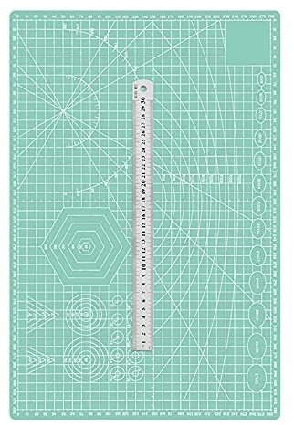 TEN-HIGH A2 självläkande skärmatta, ljusgrön 2 mm tjock, pysselunderlägg 60 cm x 45 cm, med stållinjal