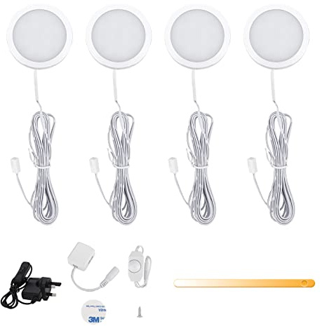 Lightess Regulable Luz del Gabinete LED Luz de Bajo Armario Iluminación para Vitrina para Cocina Estante Muebles Taquillas Enfriador de Vino (4 luces, Blanco cálido)