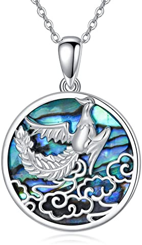 VONALA Phönix Halskette Sterling Silber Nirvana von Phoenix Anhänger Kette mit Abalone Muschel Tier Schmuck Religiöse Geschenke für Damen Herren