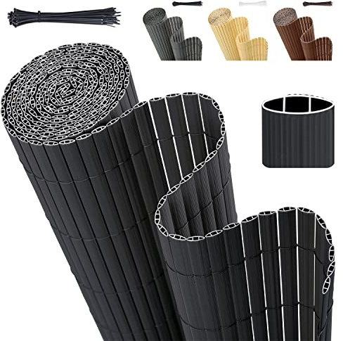 Sekey PVC Sichtschutzmatte 140x500cm Doppelte Verstärkung Innen, Balkon Sichtschutz mit Kabelbindern, Sichtschutzzaun Windschutz Wasserdicht ohne Bohren für Balkon Garten, Anthrazit