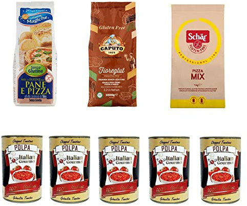 Caputo Schärer Pizza Mix Harina sin gluten 2 x 1 kg Le farine magiche senza glutina, 500 g + e Italian Gourmet Polpa di pomodoro, pasta de tomate finamente picada, 5 x 400 g