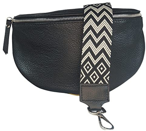Generic Damen Bauchtasche Stylische moderne Taschen mit breitem Wechselriemen Nappaleder Echtleder Bauchtasche inkl. Riemen Gürteltasche Crossbag Umhängetasche Ledertasche, Schwarz, Zeit