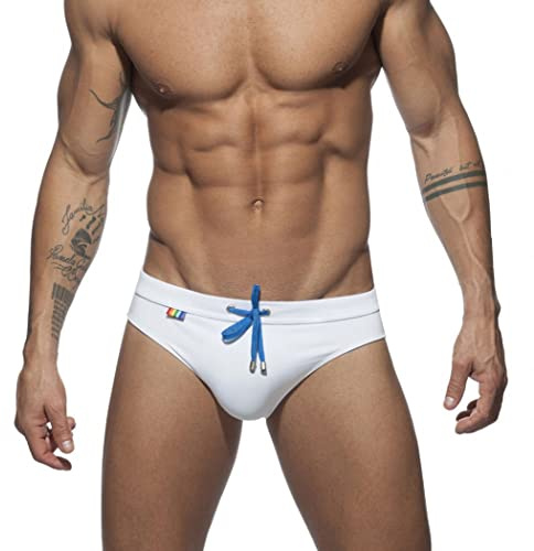 RQPYQF Costume da Bagno Uomo, Costume Slip Nuoto Mare e Piscina Uomo Swimming Brief Coulisse Regolabile YK06 (Bianco, XXL)