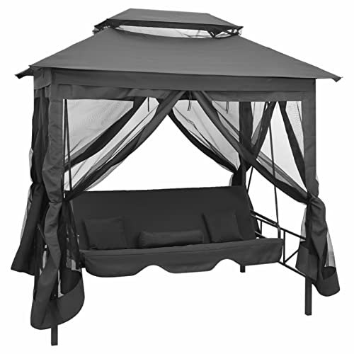 Gartenschaukel mit Bettfunktion und Dach, BULANED Hollywoodschaukel, Gartenschaukel Für Erwachsene, Schaukelbank, Hollywood Schaukeln, 220×160×240 cm Stahl