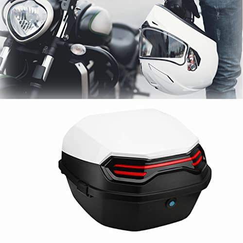 JUNNIU Motorrad-Topcase, Motorrad-Tages-Heckbox, Kofferraum, abschließbar, bietet Platz für 2 Helme, wasserdichte Motorrad-Topbox, 38,1 x 38,1 x 27,9 cm, Silber/Weiß Decoration