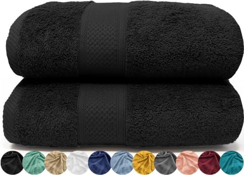 LEBENGOOD Juego de Toallas de Baño 100% Algodón Premium 550gsm | 2 Toallas Grandes (70x130 cm) | Suaves, Absorbentes y Resistentes | Set de Toallas de Ducha para Hogar, Hotel y Gym (2 70X130 Negro)