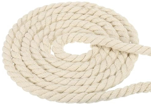PATIKIL 1/2 Pouce x 98 Pieds Naturel Tordu Coton Corde, 3 Brin Remorqueur de Guerre Corde avec Étanchéité Ruban pour Artisanat Garde-Corps Maison décoratif, Beige