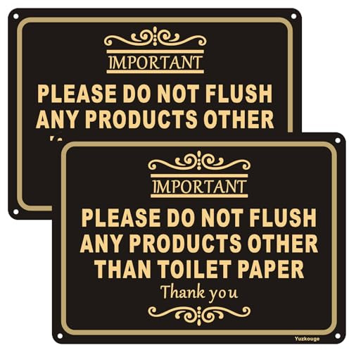 Please Do Not Flush Any Products Other Than Toilet Paper Sign | 25x18cm 2 Pack Metal Sturdy Rust Aluminum Sign