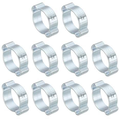 PATIKIL 10 Piezas 14-17mm Abrazadera de Manguera de Doble Oreja O Clips, Galvanizado Acero Engarzado Anillos para Conexiones de Accesorios de Tubería Tubo, Tono Plateado