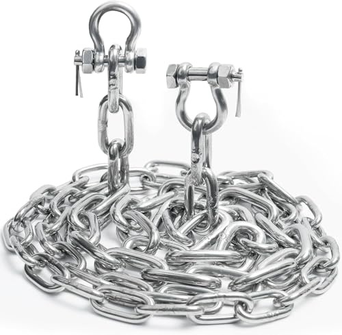 hannger 5/16 x 10' Anchor Chain Kit, 316 Stainless Steel Marine Grade Boat Anchor Chain, Heavy-Duty Anchor Lead Chain w/ 2 Pcs Anti-Off Double Shackle Link Ends for Boat, Pontoon, Deck, Fishing