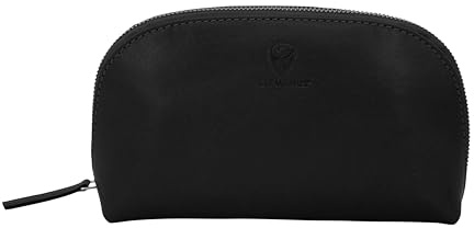 GERMANUS sminkväska hjälge av äkta läder, toalettväska, tvättväska, sminkväska, clutch, svart, Modern