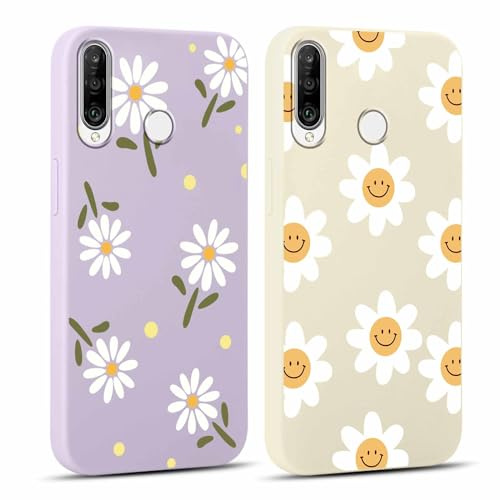Yoedge 2 Stück HandyHülle für Huawei P30 Lite / P30 Lite New Edition Hülle 6,15, Mädchen Case Blumen Muster Aesthetic Design,Frauen Geschenk Weich Silikon Stoßfest, Lila Blume
