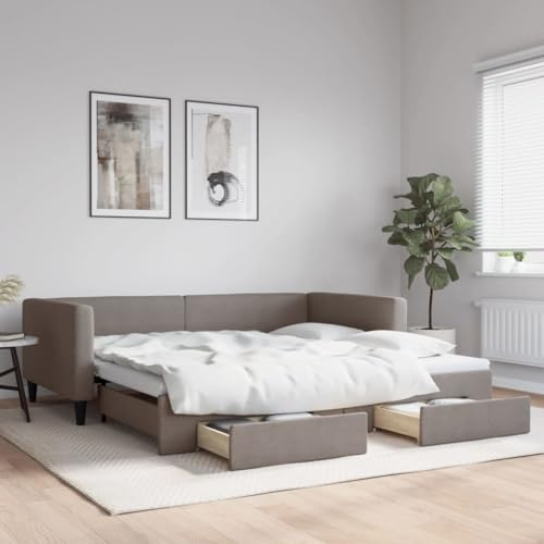 CKioict Palettenbett Modernes Bettgestell Jugendbett Tagesbett Ausziehbar mit Schubladen Taupe 100x200 cm StoffGeeignet für Gästezimmer, B&Bs, Schlafzimmer