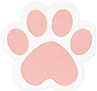 12 serviettes en papier pattes de chat rose pastel et doré - Rose