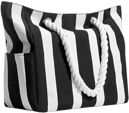 Rierousy Strandtasche XXL mit Reißverschluss Badetasche Groß 50 * 35 * 15 cm Schwimmbad Tasche mit mehreren Taschen，Faltbar Umhängetasche für Strand Reisen Tragetasche Shopping Bag Reisetasche