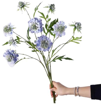 BQEE Künstliche Scabiosa Atropurpurea Blumen, 3 Stück Seiden-Kunstblumen, 60 cm Höhe, langer Stiel, künstliche Pflanze für Zuhause, Hochzeit, Restaurant, Hotel, Dekoration (blau)