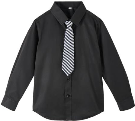 LOLANTA Vit finskjorta för barn, skoluniform, oxfordskjorta, långärmad, knäppt, smal passform, svart, 2-3 år
