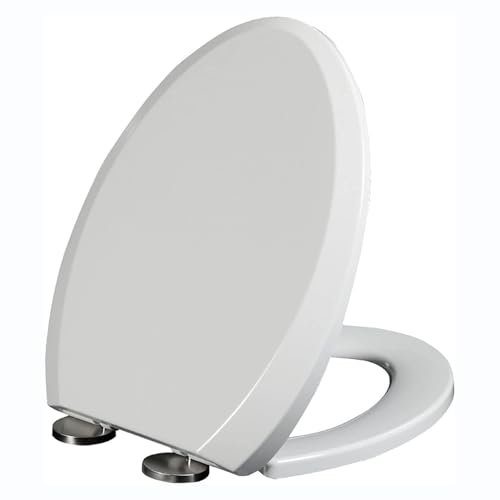 Brigtviee Toilettendeckel Mit Absenkautomatik Weiß,Wc Sitz V-Form, Klobrille Mit Quick-Release Einfache Montage Klodeckel,Leicht Abzunehmende Toilettenbrille Obere Befestigung,01B