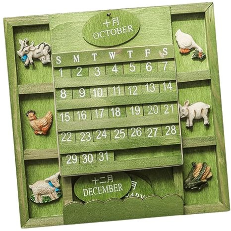 Generisch 1stk Kalender Aus Holz Desktop-kalender-ornament Datumsblöcke Fotografie Requisiten Jährlich Wand Magnetischer Whiteboard- Eisen Green