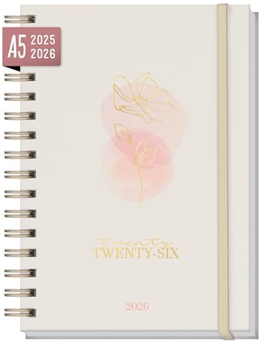 Veckoplanerare A5 2025/2026 på språken: EN/FR/IT/ES för 18 månader (25 jul - 26 dec) Soft Flower Internationell kalender - hållbar & klimatvänlig