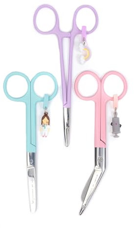 Enfermera en apuros oficial Pack Tijeras - Modernas Tijeras de acero (Pico pato y Mayo) y pinza kocher en Rosa, Aguamarina y Violeta [3 Unidades]