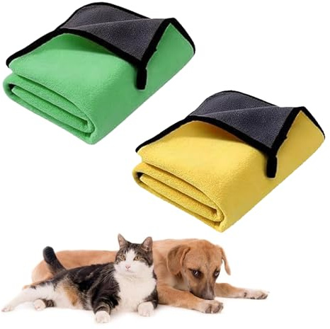 Set 2 Asciugamani Cane in Microfibra – 60 x 120 cm Super Assorbente, Asciugatura Rapida, Lavabile, con Zampa Ricamata, per Cani e Gatti, Morbido e Resistente (Giallo/Verde)