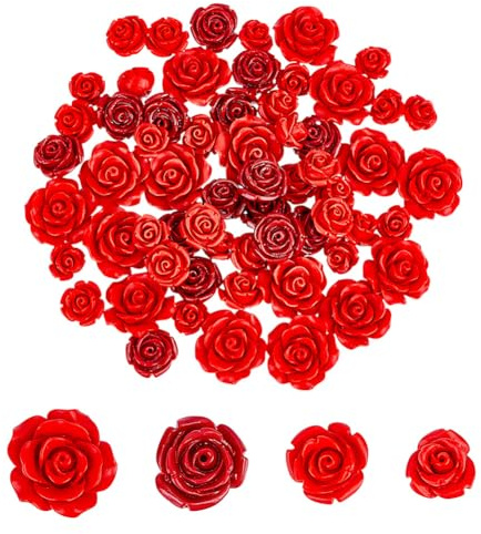 HOBBIESAY 4 Stil 60 Stück Rote Rosen Zinnoberperlen 10 20mm Blumenschnitzerei Lose Perlen Rosen Blumen Abstandshalter Bulk Für Valentinstag DIY Armbänder Ohrringe Halsketten Schmuckherstellung