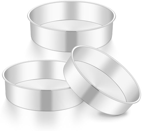 Onader 9 Inch Round Cake Tin Set of 3, Stainless Steel Cake Mould Pan for Baking, Ideal for Birthday Christmas Wedding Layer Cakes, Non-Toxic & Healthy, Mirror Finished & Dishwasher Safe