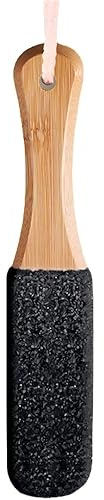 Professional Pumice Stone for Cleaning – Exfoliating Foot Scrubber with Wooden Handle – Removes Hard Skin, Calluses, Dead Skin, Corns & Cracked Heels – Pedicure Foot File Rasp for Hard Skin (Black)