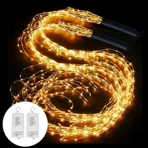 2 Stück Lichterkette Klein 2m 200 LED Lichterschweif Mit Batterie Und Fernbedienung, 8 Modi Wasserfall Lichterketten Wasserdicht Lichterbündel, LED Lichterbündel Für Innen Außen Garten Deko (Warmweiß)