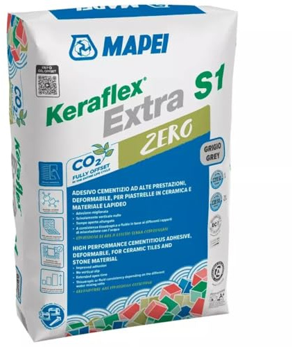 Mapei Keraflex Extra S1 Zero Adesivo Cementizio per Piastrelle, Grigio, Alta Prestazione, Bassa Polverosità, Sacco 25 Kg