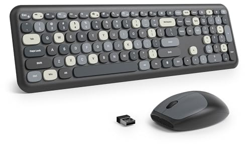 Vumilstek Black Quiet Keyboard and Mouse Wireless, Full Size Silent Keyboard Cute Typewriter American QWERTY 2.4G Cordless Round Keys for Office Home Dorm PC/Laptop/Desktop(Black Mixed)