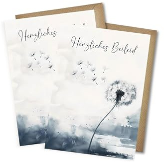 WBdesignz Trauerkarte mit Umschlag - Beileidkarte Pusteblume Herzliches Beileid - Kondolenzkarte Trauer Karte Beerdigung (2er-Set)