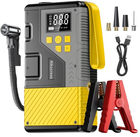 Portable Car Jump Starter with Air Compressor for Emergencies,3000A Peak and 150 PSI Max,for 12L Gas & 10L Diesel Engines,LCD Display,LED Light