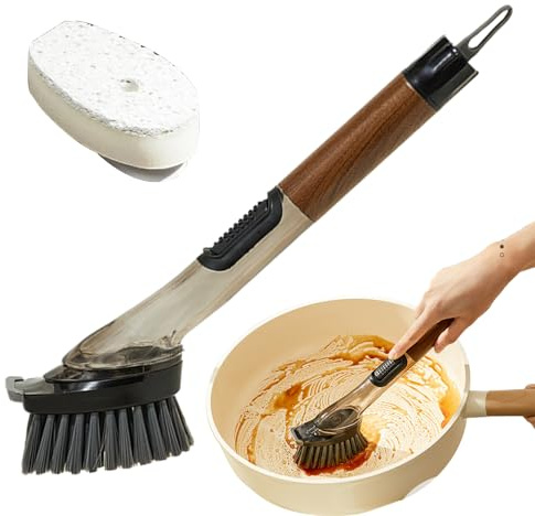 Weldphur Spazzola erogatrice per sapone | Spazzola da cucina con manico lungo | Spazzola ergonomica per erogazione di sapone per stoviglie, pentole, cucina, lavello, forno, padella, stufa