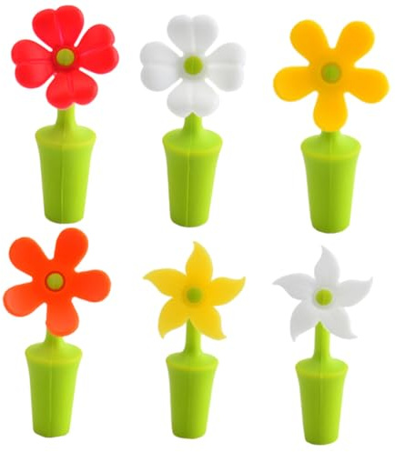 BESPORTBLE Blumen für Weinflaschen Leicht zu Reinigen 6 Stück Flaschenverschluss aus Silikon Silikon Weinstopfen Wiederverwendbar Zufälliger Stil
