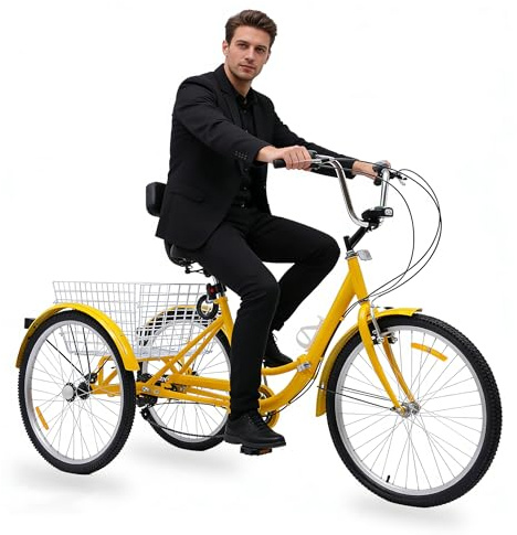 TONFEION 24 Zoll Dreirad, Klappbar Dreirad Fahrrad für Erwachsene & Senioren, 3-Rad-Fahrrad mit Einkaufskorb & Licht, Lastenfahrrad 7-Gang, Höhenverstellbar 80-90cm