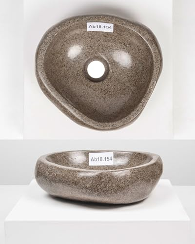 Lavabo de piedra natural de 35 cm, color gris, ovalado, pulido exterior WOHNFREUDEN