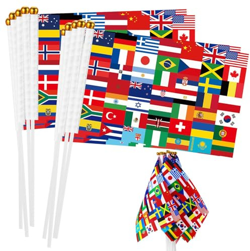 9PCS World Cup Football 2026 Hand-Cranked National Flags World Cup Theme Party Decorations Display Flags of Countries Around The Worlds Street Sports Activities And Party Accessories