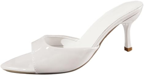 Generisch Pantuflas de verano de tacón alto para mujer, sandalias de tacón fino, retro al aire libre, sandalias suaves de color sólido, tacón medio, sandalias grandes