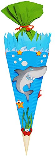 alles-meine.de GmbH BASTELSET Schultüte - Hai Fisch & Unterwasser Welt - 85 cm - mit/ohne Kunststoff Spitze - Zuckertüte - Set zum selber Basteln - 6 eckig/blau - Jungen ..