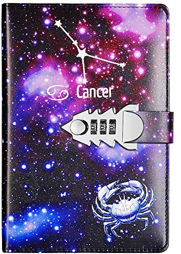NectaRoy Notebook with Combination Lock - Constellation Personal Journal with Padlock - Notebook Journal Secret Notebook in PU Leather for Office - Girls' Diary, Size 215x150mm