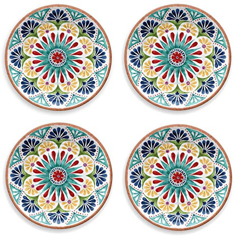 Purely Home Re-usable Rio Medallion 26cm Melamine Dinner Plates, Set of 4