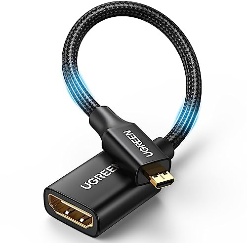 UGREEN 4K Micro HDMI auf HDMI Adapter 4K@60Hz 1080P Nylon Geflecht Micro HDMI Kabel 3D eARC/ARC HDR VRR kompatibel mit Raspberry Pi 5/4, Hero Black, ODROID usw, 25cm(Schwarz)