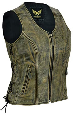 Leatherick Damen Vintage Lederweste der echte spitzenkorn-büffel Leder ärmellose jacke/weste distress braun XXL (16)